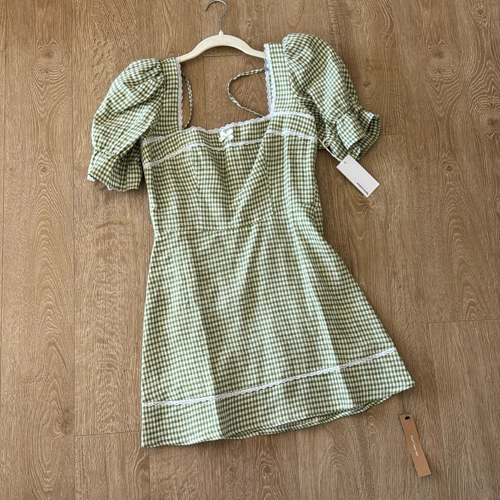 Reformation Green Gingham Mini Dress